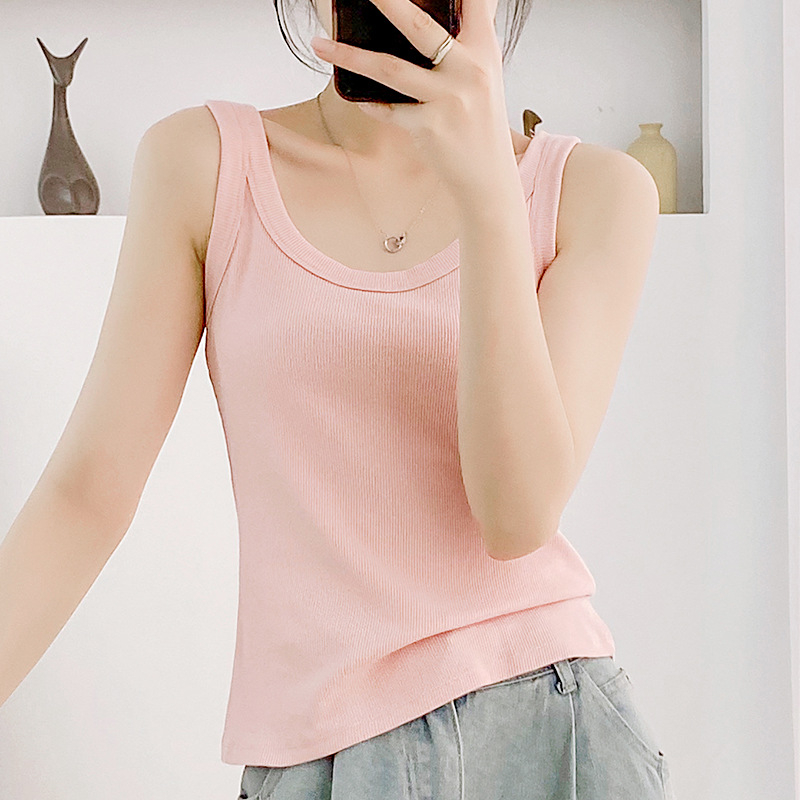 Sieviešu kokvilnas camisole tops, šauri griezums, plecu siksnas fiksētas, vienkrāsains raksts, garums 50–65 cm, Korejas/Japāņu brīvā laika stils