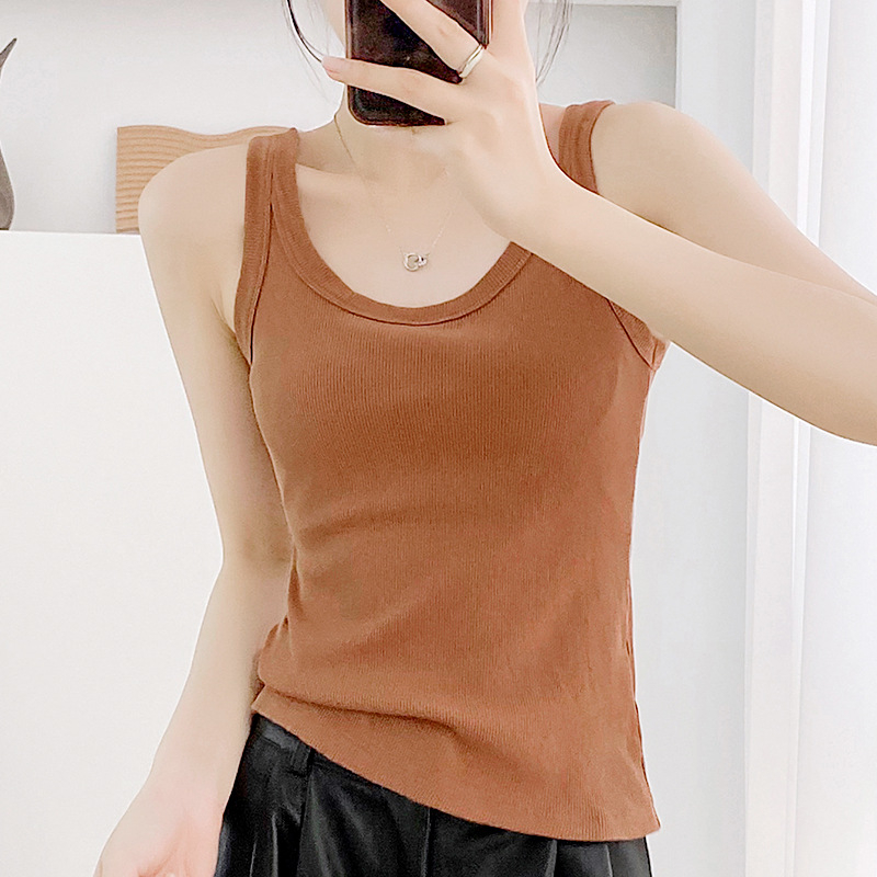 Sieviešu kokvilnas camisole tops, šauri griezums, plecu siksnas fiksētas, vienkrāsains raksts, garums 50–65 cm, Korejas/Japāņu brīvā laika stils