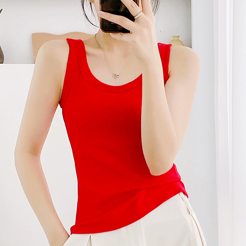 Sieviešu kokvilnas camisole tops, šauri griezums, plecu siksnas fiksētas, vienkrāsains raksts, garums 50–65 cm, Korejas/Japāņu brīvā laika stils
