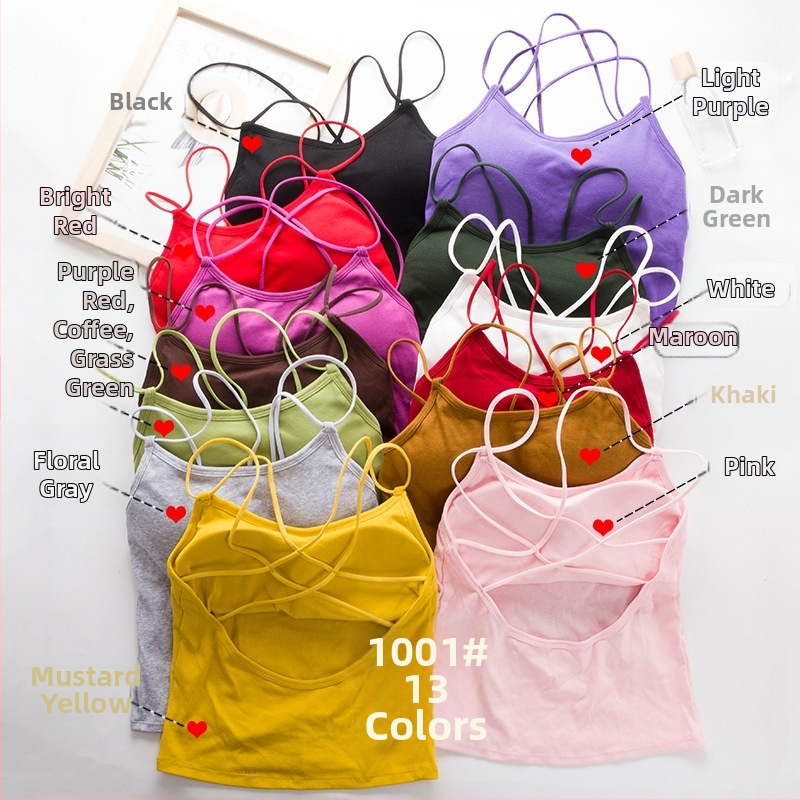 Sieviešu kokvilnas top ar krūšu spilventiņiem, krustotas siksnas aizmugurē, zemais izgriezums, visu sezonu, 90–95% kokvilnas, auduma blīvums 181–200 g/m²