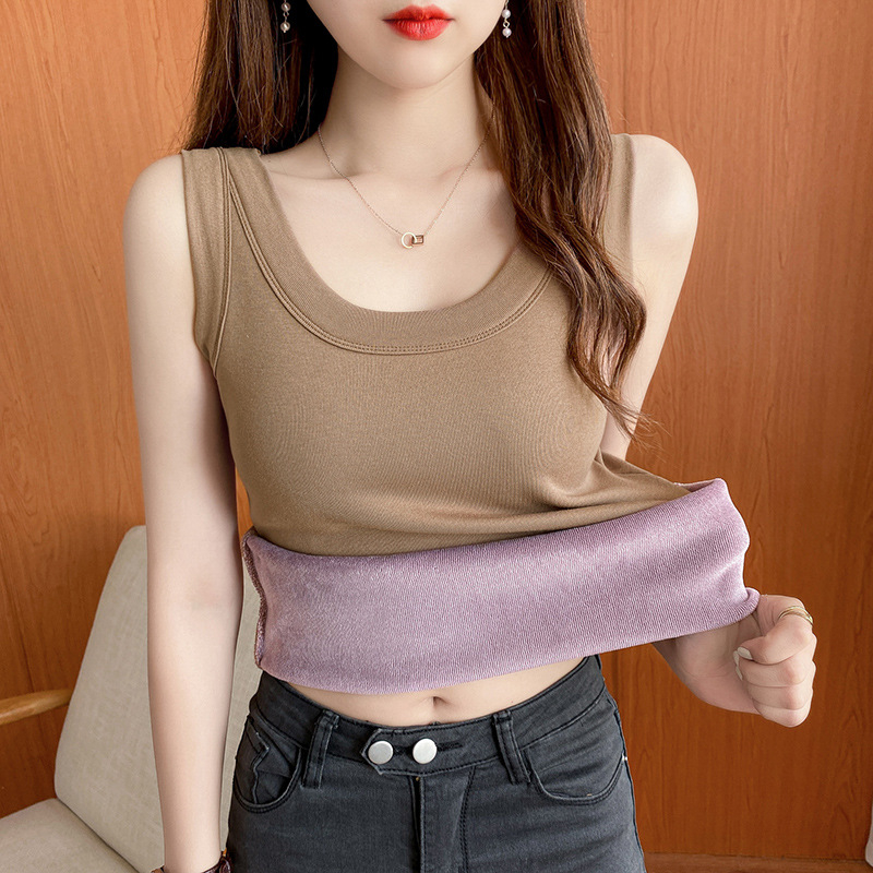 Sieviešu bez piedurknēm vesta ar flīsa iekšējo pildījumu, slaida piegriezuma, sling stils, vienkrāsains kokvilnas audums (Galvenais materiāls: kokvilna; Kokvilnas saturs: 30–50%; Drukājums: vienkrāsains)