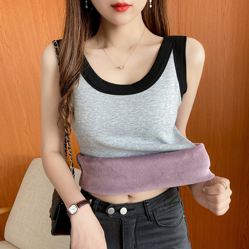 Sieviešu bez piedurknēm vesta ar flīsa iekšējo pildījumu, slaida piegriezuma, sling stils, vienkrāsains kokvilnas audums (Galvenais materiāls: kokvilna; Kokvilnas saturs: 30–50%; Drukājums: vienkrāsains)