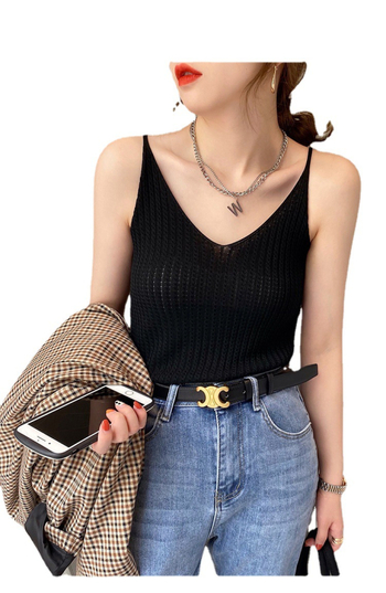 Adīts halterneck top ar V-dekolti, šaura silueta, īss garums