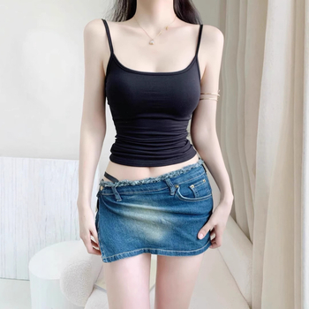 Ilgs pieguļošs top ar krūšu spilventiņu, sling stila siksnas, 70–80% kokvilna ar elastānu