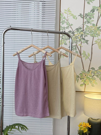 Sieviešu cami top ar siksniņām, Slim fit, kokvilna ar elastānu, vienkrāsains raksts, vasara 2024