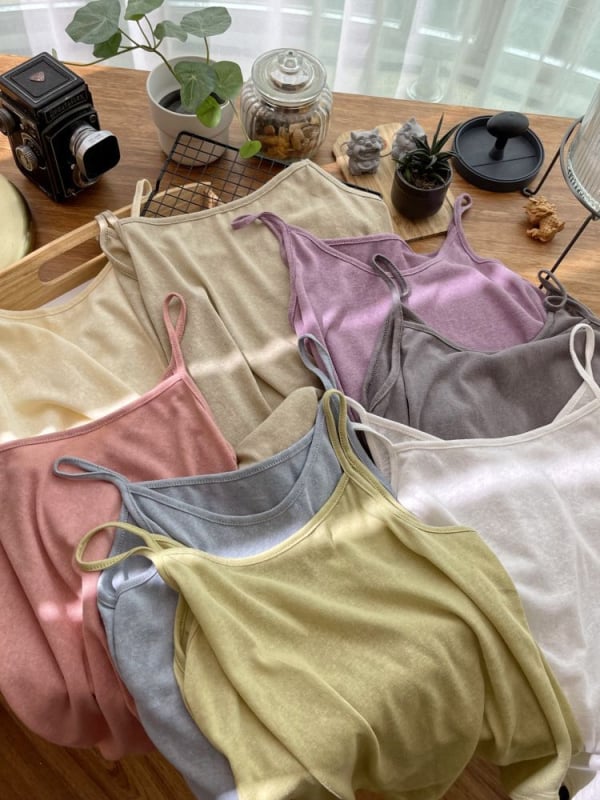 Sieviešu cami top ar siksniņām, Slim fit, kokvilna ar elastānu, vienkrāsains raksts, vasara 2024