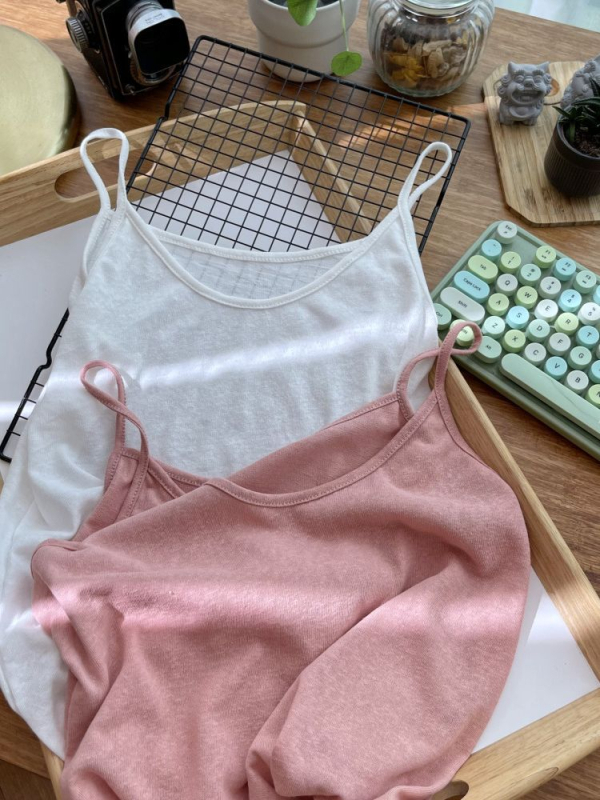 Sieviešu cami top ar siksniņām, Slim fit, kokvilna ar elastānu, vienkrāsains raksts, vasara 2024