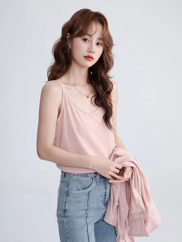 Sieviešu cami top ar siksniņām, Slim fit, kokvilna ar elastānu, vienkrāsains raksts, vasara 2024