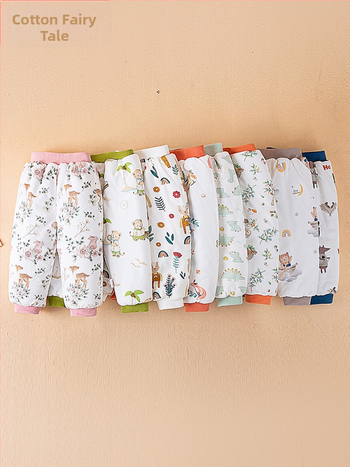 Bērnu kokvilnas bikses ziemai, unisex, augsta vidukļa, pildītas, karikatūras raksts, 100% kokvilna, 1–3 gadi