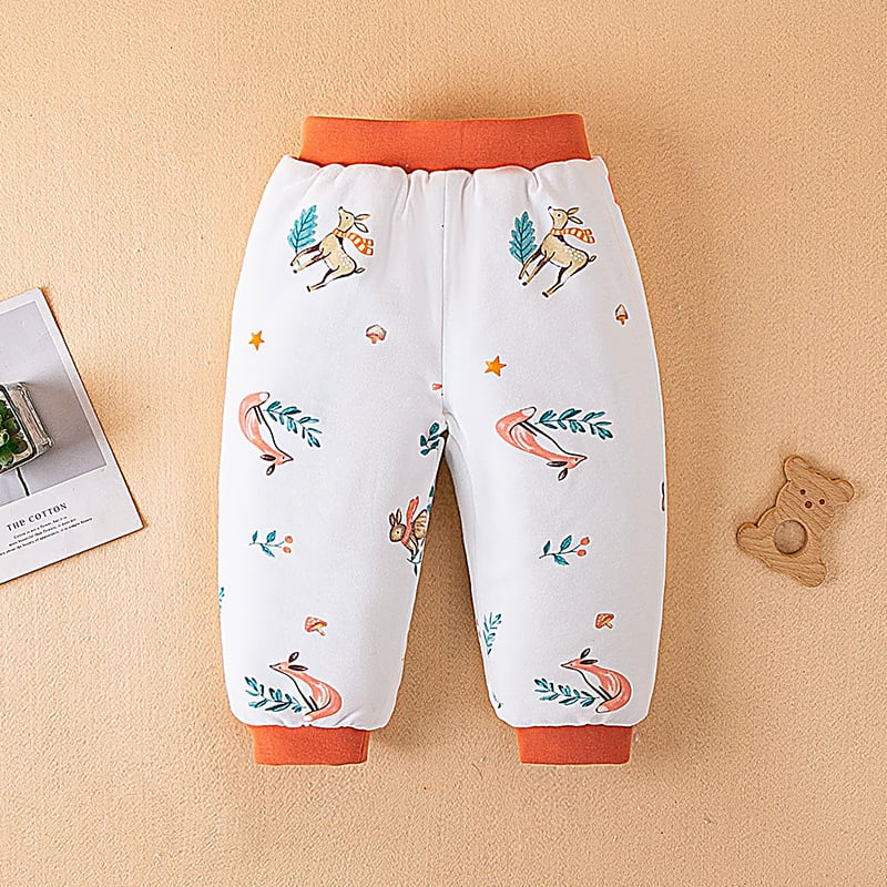 Bērnu kokvilnas bikses ziemai, unisex, augsta vidukļa, pildītas, karikatūras raksts, 100% kokvilna, 1–3 gadi
