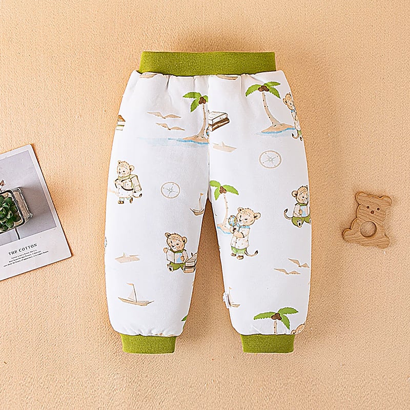 Bērnu kokvilnas bikses ziemai, unisex, augsta vidukļa, pildītas, karikatūras raksts, 100% kokvilna, 1–3 gadi