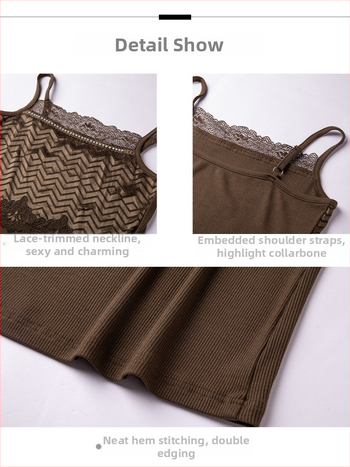 Bez piedurknēm tops ar mežģīņu detaļu, slaids siluets, adīts ribas audums no rayona ar spandeksu, plecu siksnas nav noņemamas