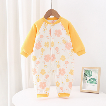 Бебешки гащеризон от 100% памук, 150 g подплатен топъл модел, дълги ръкави, едноредно закопчаване, без качулка, за новородени, неутрален пол, подходящ за пролет, есен и зима