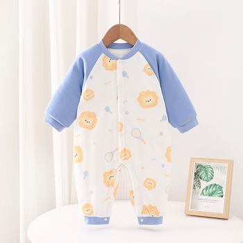 Бебешки гащеризон от 100% памук, 150 g подплатен топъл модел, дълги ръкави, едноредно закопчаване, без качулка, за новородени, неутрален пол, подходящ за пролет, есен и зима