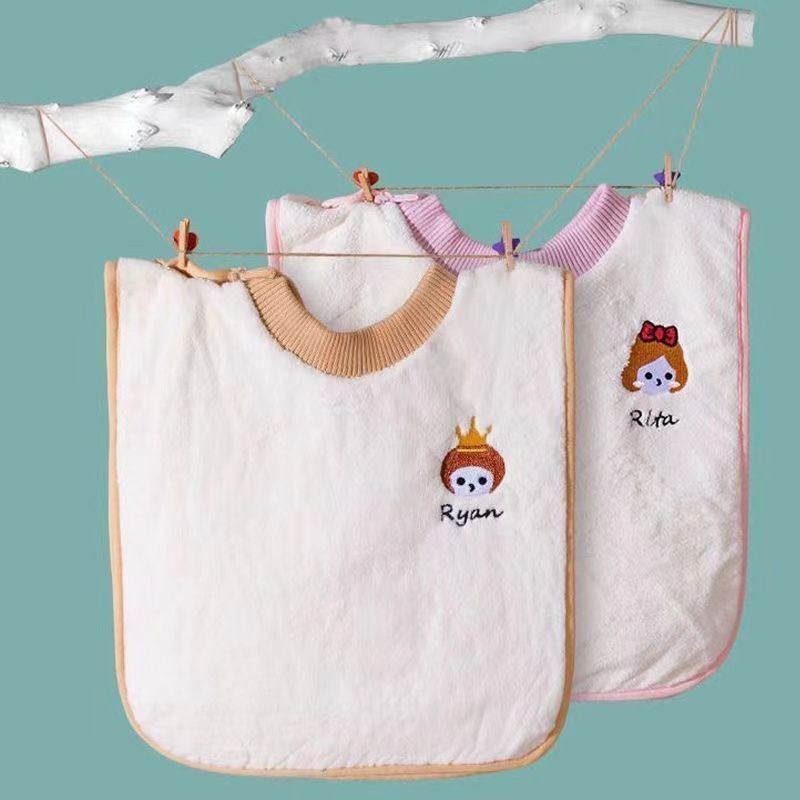 Vízálló baba etető kötény cartoon mintával, velúr anyagból, poliészter, 3–8 éveseknek