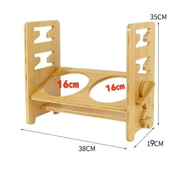 Pārnēsājams, augstumā regulējams suņu barības bļodu statīvs ar dubultu bļodu un slīpu atveri, kas novērš apgāšanos un aizsargā suņa kakla skriemeļus.