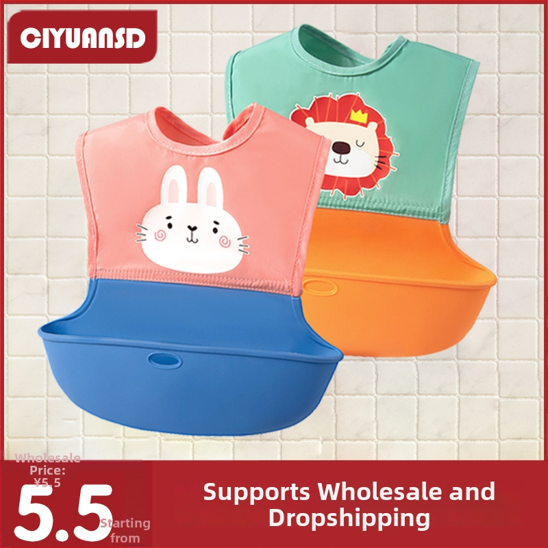 Dječji hranilni bib, vodootporan i otporan na mrlje, prozračan, od silikona za hranu i tkanine od poliestera i pamuka, pogodan za uzrast 0–3 godine