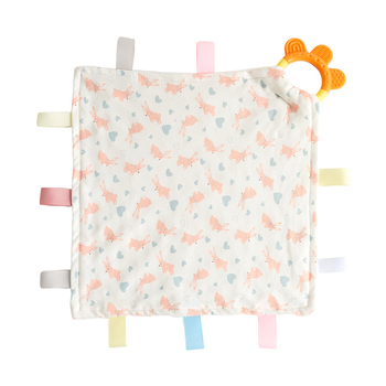 Bērnu siekalas dvielis ar pārtikas klases silikona zobu žaunu, kokvilnas džersija un samta audums, absorbējošs, vecums 0–3 gadi, drošības klase A