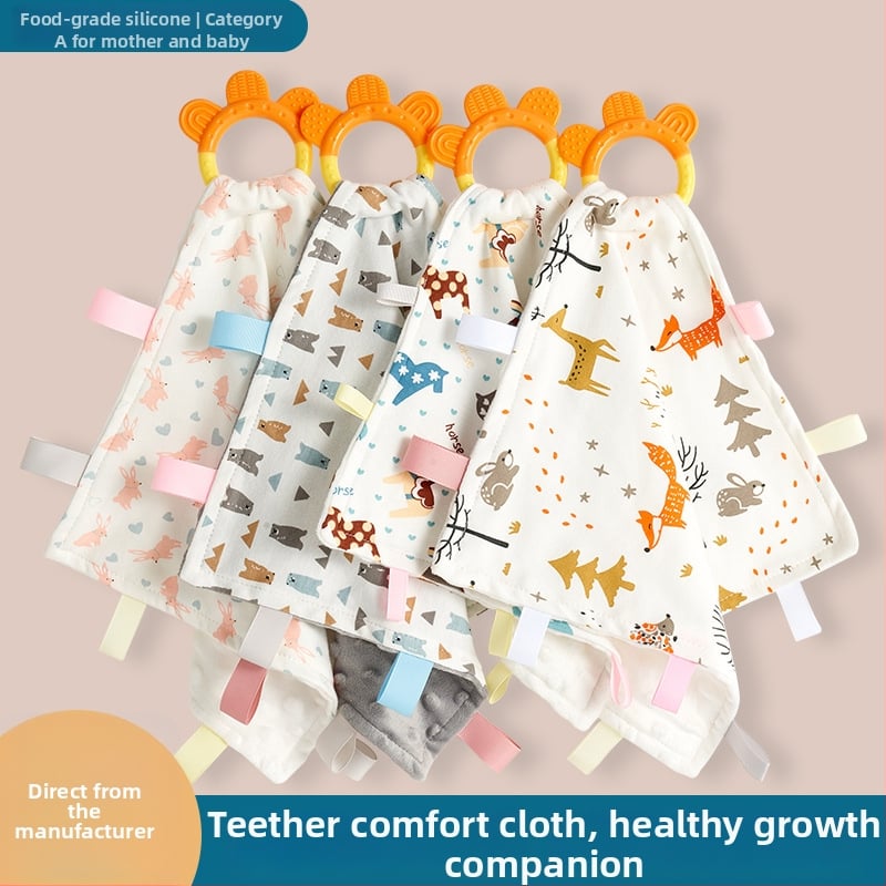 Bērnu siekalas dvielis ar pārtikas klases silikona zobu žaunu, kokvilnas džersija un samta audums, absorbējošs, vecums 0–3 gadi, drošības klase A