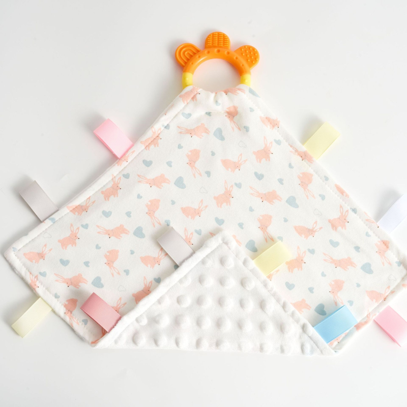 Bērnu siekalas dvielis ar pārtikas klases silikona zobu žaunu, kokvilnas džersija un samta audums, absorbējošs, vecums 0–3 gadi, drošības klase A