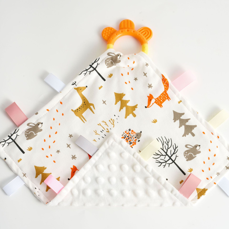 Bērnu siekalas dvielis ar pārtikas klases silikona zobu žaunu, kokvilnas džersija un samta audums, absorbējošs, vecums 0–3 gadi, drošības klase A