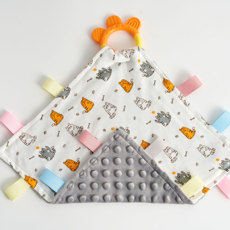 Bērnu siekalas dvielis ar pārtikas klases silikona zobu žaunu, kokvilnas džersija un samta audums, absorbējošs, vecums 0–3 gadi, drošības klase A