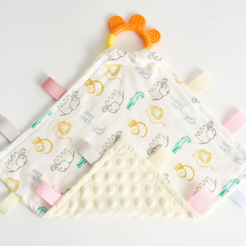 Bērnu siekalas dvielis ar pārtikas klases silikona zobu žaunu, kokvilnas džersija un samta audums, absorbējošs, vecums 0–3 gadi, drošības klase A