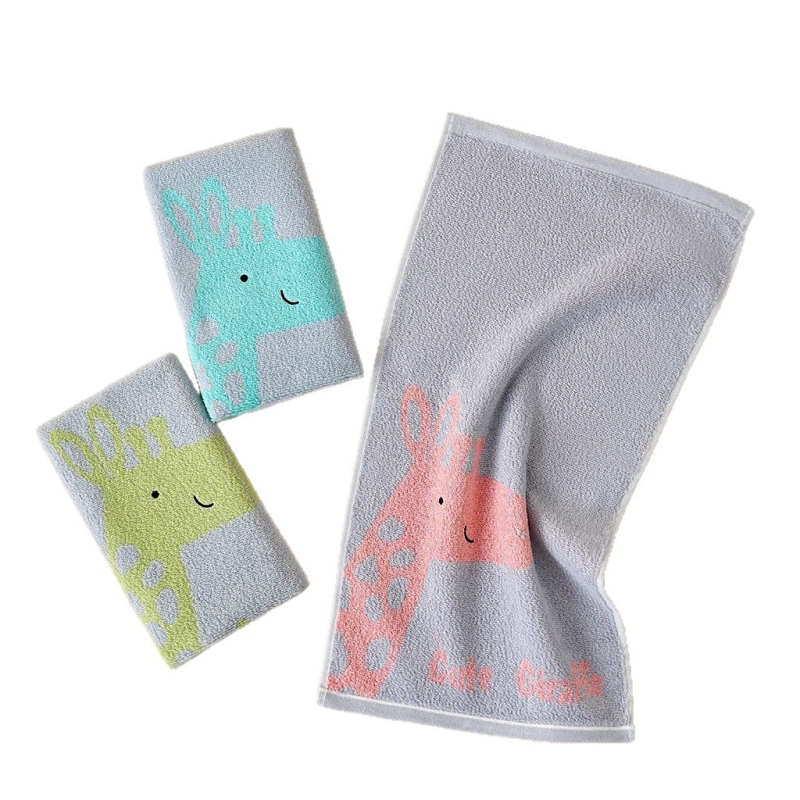 Bērnu sejas dvielis ar karikatūras Zoo motīvu, Jacquard – 100% kokvilna, 32s diegi, Jacquard/ vienkāršs audums, 50–80 g, zīdaiņiem un bērniem