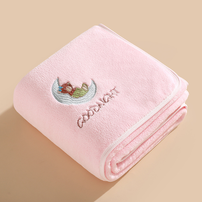 Beebide korallfliisist vannirätik, paksendatud sügisel ja talvel, klass A, pehme ja imav, 150D, 300–400 g, tikand ja vooder, karikatuurimuster