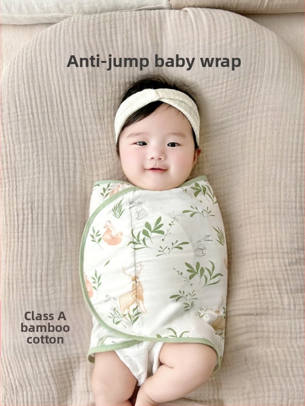 Četrslāņu bambusa šķiedras zīdaiņu šūpošanas wrap vasaras un pavasara lietošanai ar karikatūras rakstu, zīdaiņiem (0–12 mēneši, līdz 80 cm)