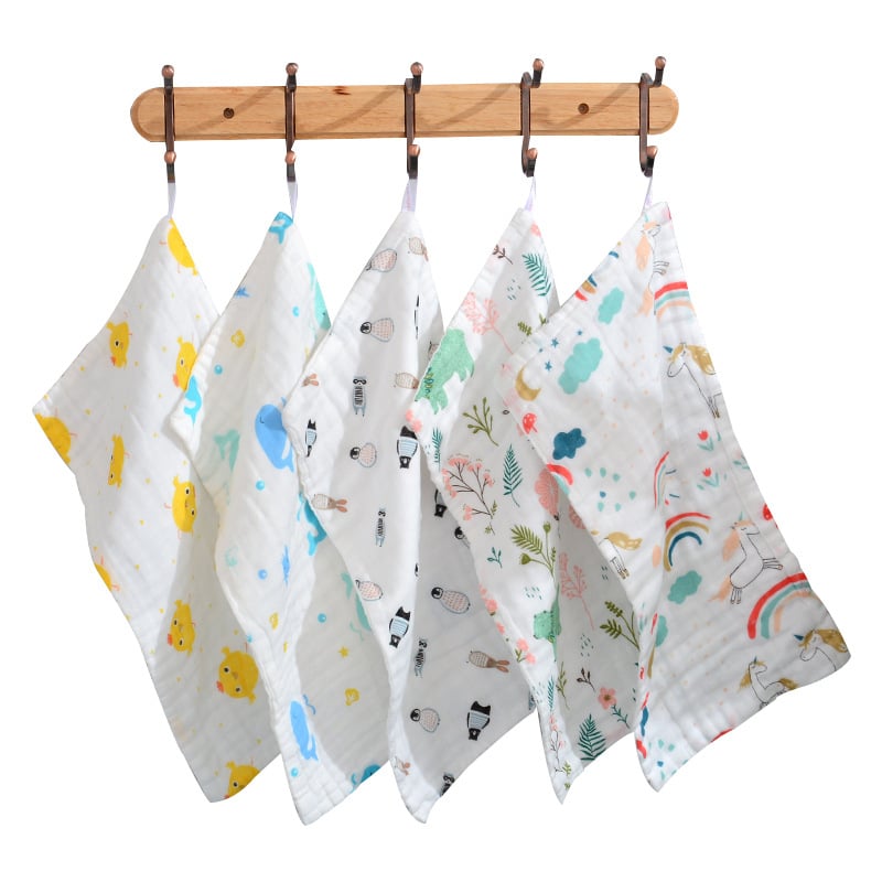 Sešu slāņu kokvilnas zīdaiņu dvielis, marles sejas dvielis, augstas blīvums Seersucker