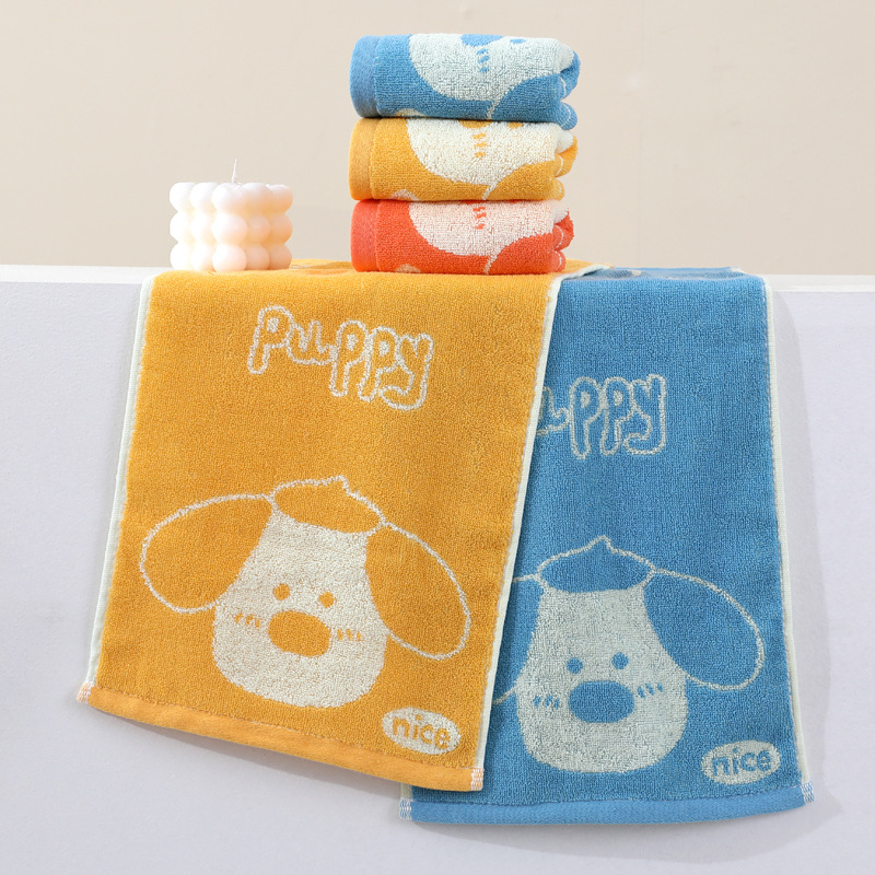 Väikelapse näokäterätik puuvillast džakardkudumisega, 32S niidid, kaal 50–80 g, mustrid: multikas, loomad, geomeetrilised