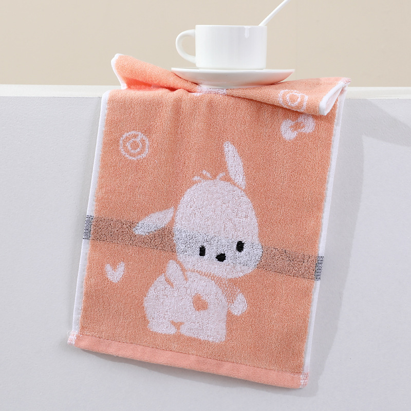 Bērnu sejas dvielis no kokvilnas ar džakarda audumu, 32S diegi, svars 50–80 g, ar motīviem karikatūras, dzīvnieki, ģeometriski