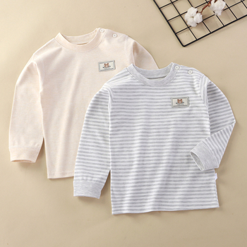 Bērnu kokvilnas T-krekls ar svītrainu rakstu, garas piedurknes, apaļš kakls, 3–8 gadu vecumā