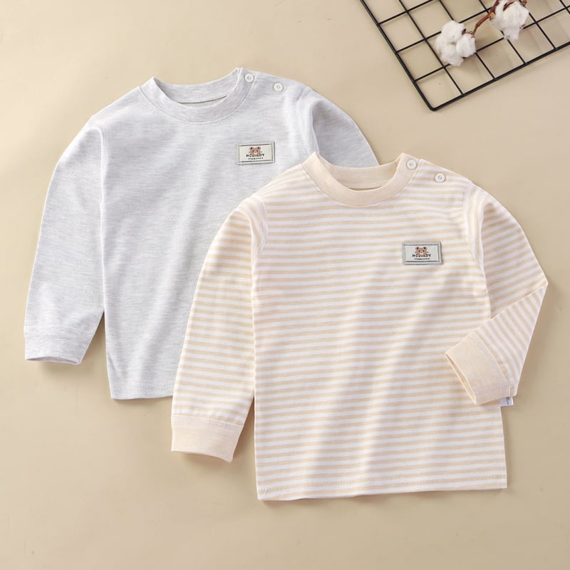 Bērnu kokvilnas T-krekls ar svītrainu rakstu, garas piedurknes, apaļš kakls, 3–8 gadu vecumā