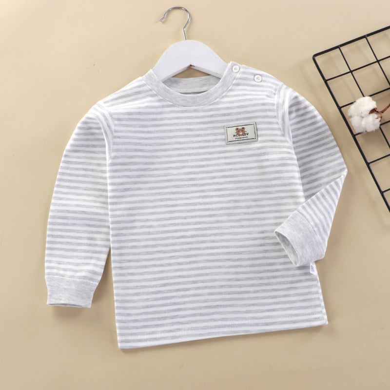 Bērnu kokvilnas T-krekls ar svītrainu rakstu, garas piedurknes, apaļš kakls, 3–8 gadu vecumā