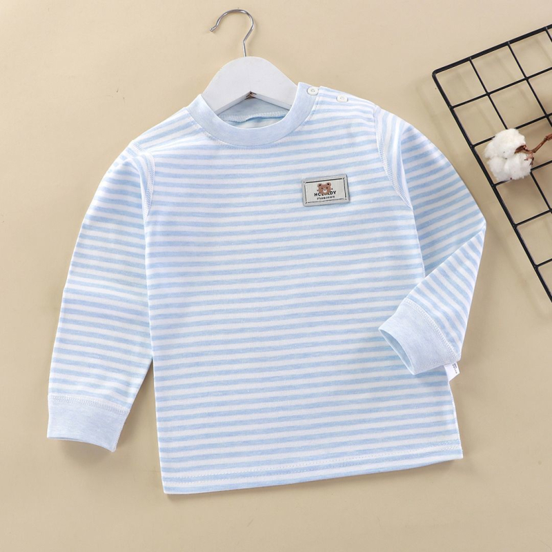 Bērnu kokvilnas T-krekls ar svītrainu rakstu, garas piedurknes, apaļš kakls, 3–8 gadu vecumā