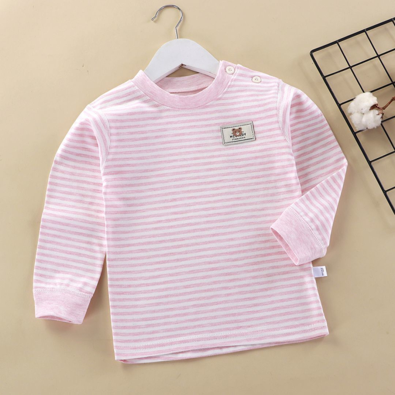 Bērnu kokvilnas T-krekls ar svītrainu rakstu, garas piedurknes, apaļš kakls, 3–8 gadu vecumā