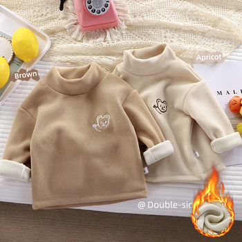 Bērnu biezs pamata tops ziemai, korejiešu stilā, ar izšuvumu lāčuks, garas piedurknes