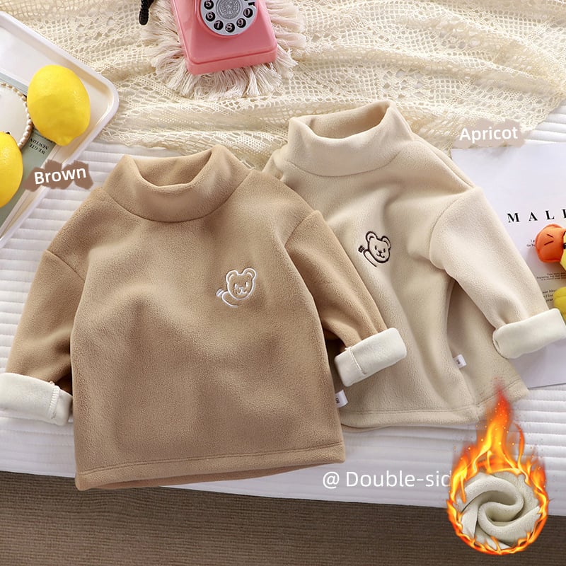 Bērnu biezs pamata tops ziemai, korejiešu stilā, ar izšuvumu lāčuks, garas piedurknes