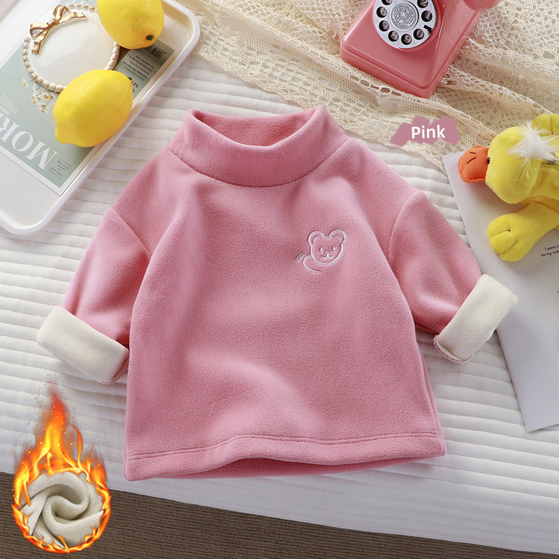 Bērnu biezs pamata tops ziemai, korejiešu stilā, ar izšuvumu lāčuks, garas piedurknes