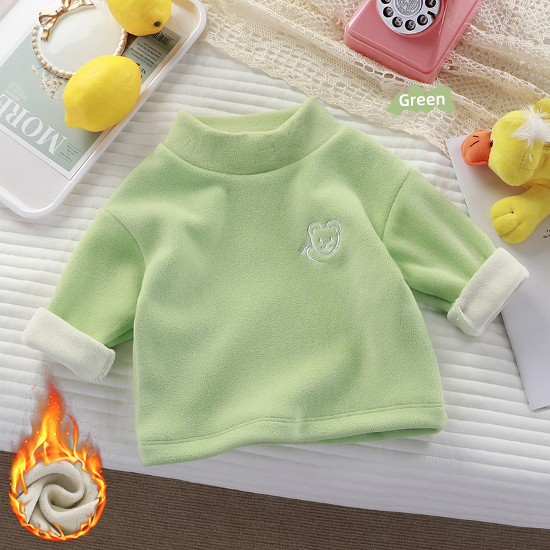 Bērnu biezs pamata tops ziemai, korejiešu stilā, ar izšuvumu lāčuks, garas piedurknes