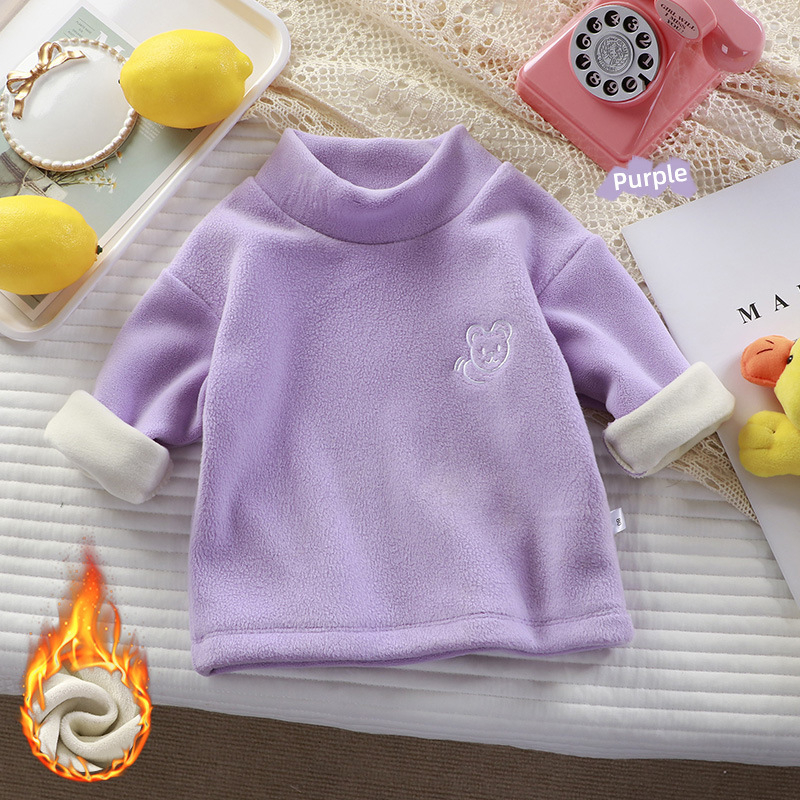 Bērnu biezs pamata tops ziemai, korejiešu stilā, ar izšuvumu lāčuks, garas piedurknes