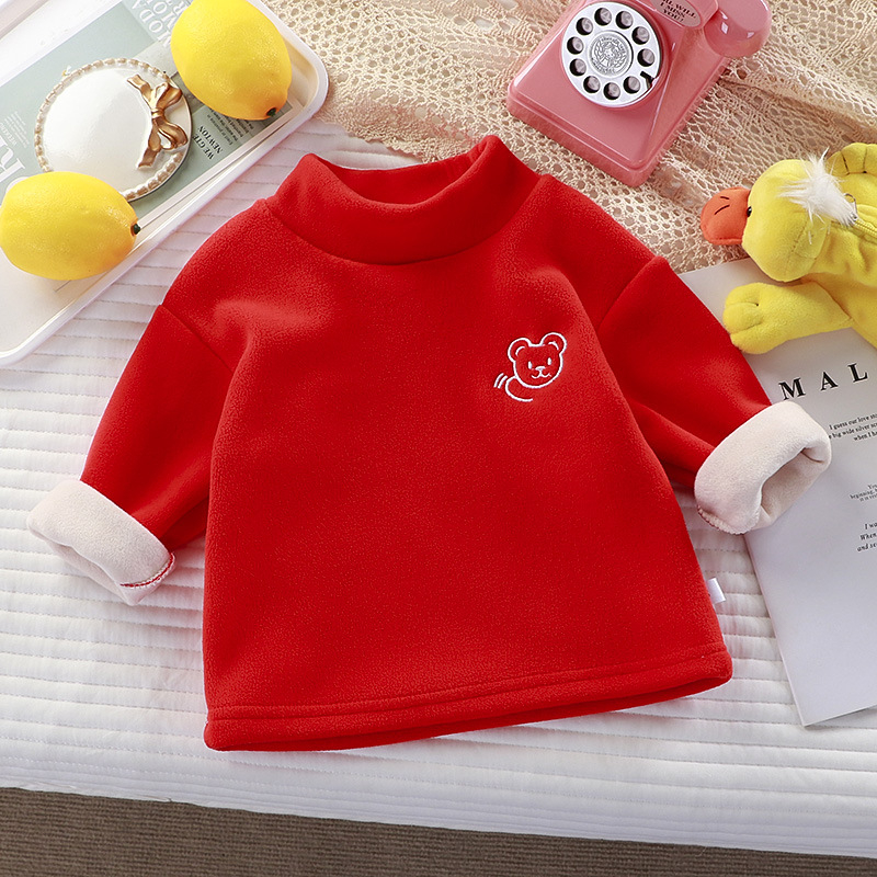 Bērnu biezs pamata tops ziemai, korejiešu stilā, ar izšuvumu lāčuks, garas piedurknes