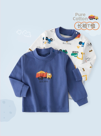 Bērnu garām piedurknēm tops ar augstu kaklu, 100% kokvilna, unisex, pavasaris un rudens