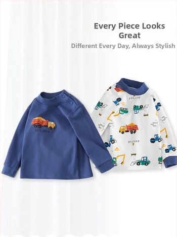 Bērnu garām piedurknēm tops ar augstu kaklu, 100% kokvilna, unisex, pavasaris un rudens