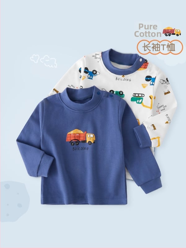 Bērnu garām piedurknēm tops ar augstu kaklu, 100% kokvilna, unisex, pavasaris un rudens