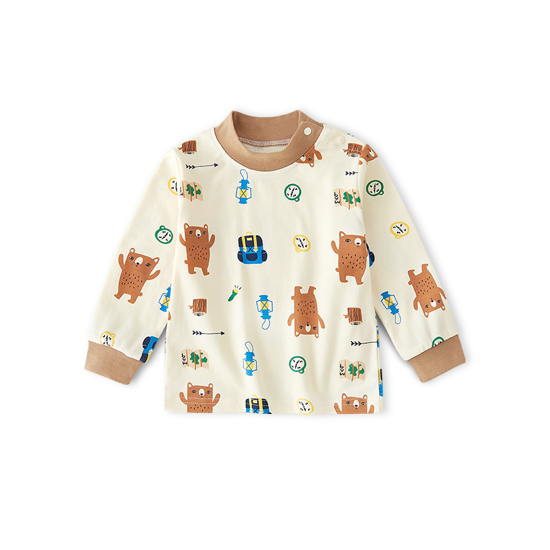 Bērnu garām piedurknēm tops ar augstu kaklu, 100% kokvilna, unisex, pavasaris un rudens