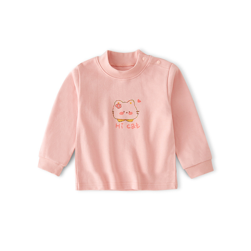 Bērnu garām piedurknēm tops ar augstu kaklu, 100% kokvilna, unisex, pavasaris un rudens