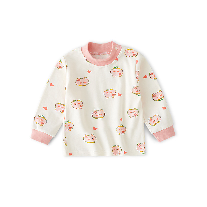 Bērnu garām piedurknēm tops ar augstu kaklu, 100% kokvilna, unisex, pavasaris un rudens